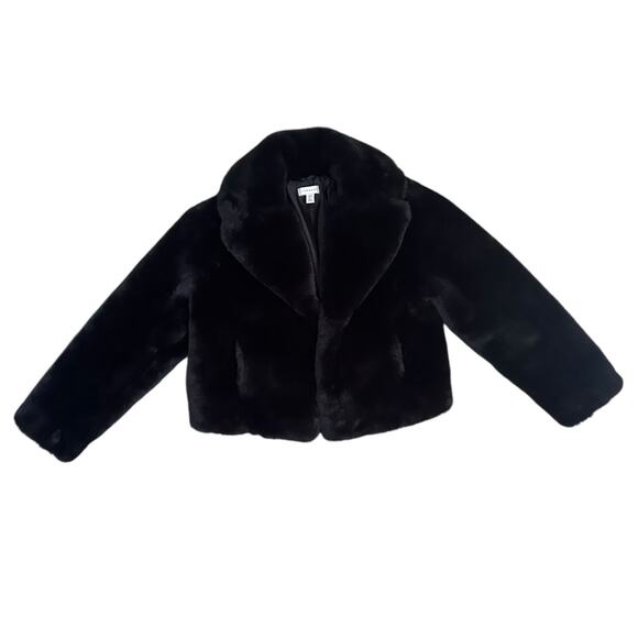 Topshop Women’s Black Faux Fur Jacket Coat Short Plush Cropped Size US 6 UK 10 - Picture 2 of 9